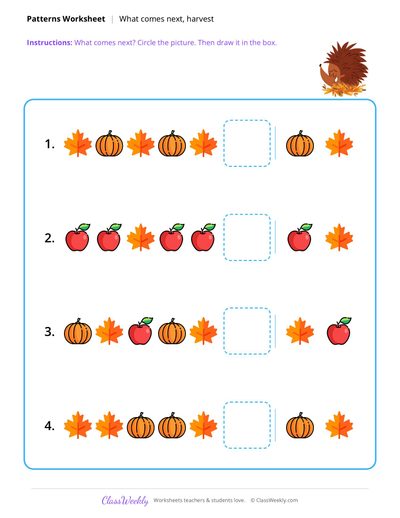 Thanksgiving Patterns: What Comes Next Worksheet