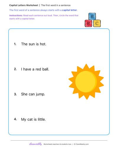 The first word in a sentence