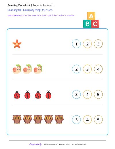 Count to 5, animals