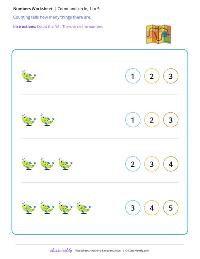 Count and circle, 1 to 5