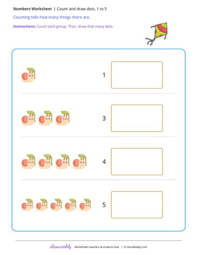Count and draw dots, 1 to 5