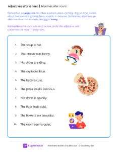 Adjectives after nouns