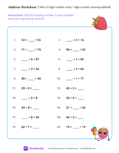 Add a 2-digit number and a 1-digit number (missing addend)