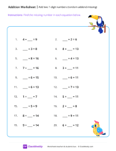 Add two 1-digit numbers (random addend missing)