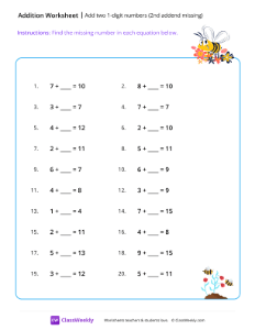 Add two 1-digit numbers (2nd addend missing)