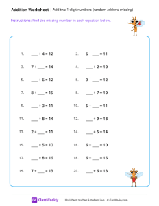 Add two 1-digit numbers (random addend missing)