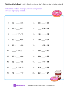 Add a 2-digit number and a 1-digit number (missing addend)