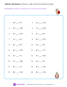 Add two 1-digit numbers (2nd addend missing)