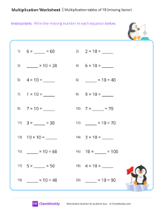 Multiplication tables of 10 (missing factor)