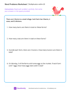 Multiplication within 25 (word problems)