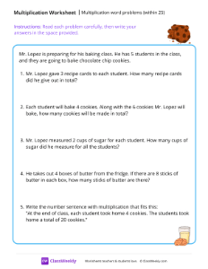 Multiplication word problems (within 25)
