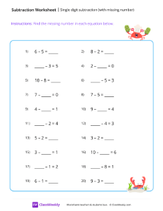 Single digit subtraction (with missing numbers)