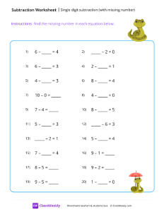 Single digit subtraction (with missing numbers)