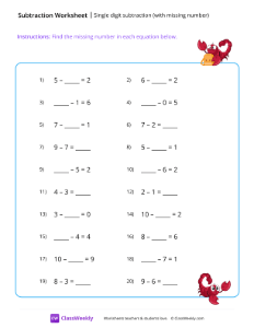 Single digit subtraction (with missing numbers)
