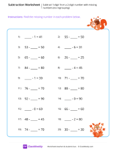 Subtract 1-digit from a 2-digit number with missing numbers (no regrouping)
