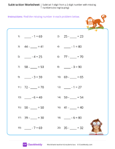 Subtract 1-digit from a 2-digit number with missing numbers (no regrouping)