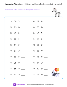 Subtract 1-digit from a 2-digit number (with regrouping)