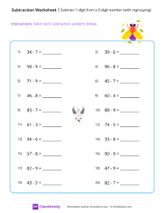 Subtract 1-digit from a 2-digit number (with regrouping)