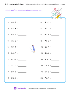 Subtract 1-digit from a 2-digit number (with regrouping)