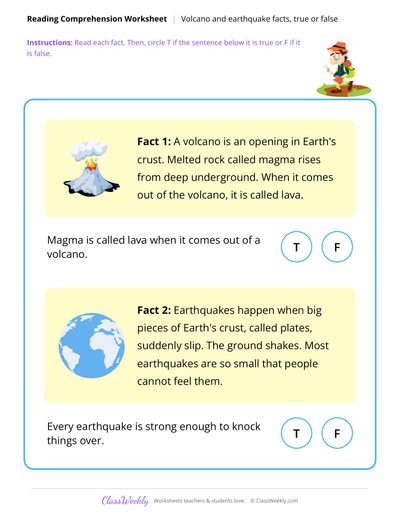 Facts, True or False - Volcanoes & Earthquakes