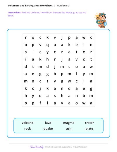 Word Search - Volcanoes & Earthquakes