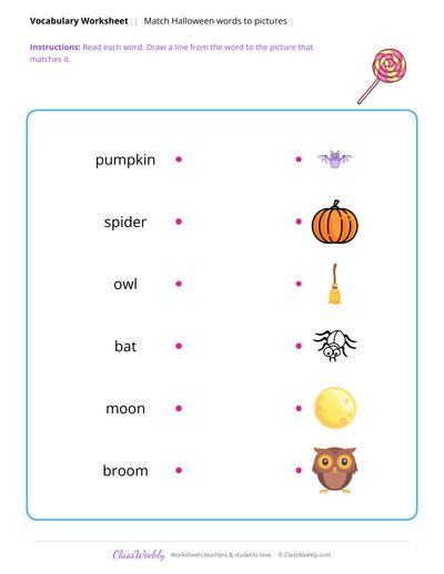 Match Words to Pictures - Halloween