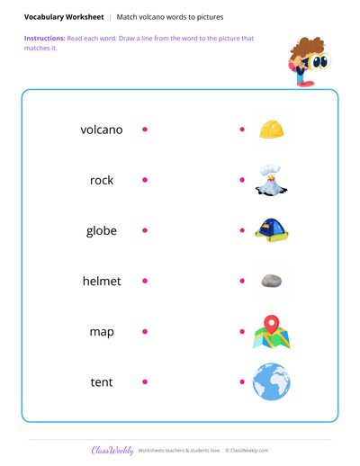 Match Words to Pictures - Volcanoes & Earthquakes