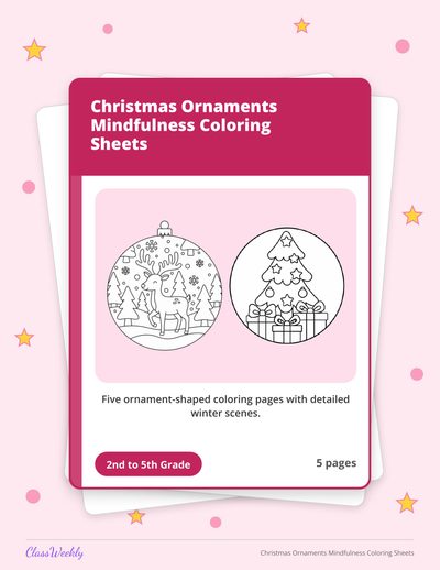 Christmas Ornaments Mindfulness Coloring Sheets
