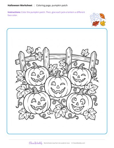 Pumpkin Patch Coloring Page - Halloween