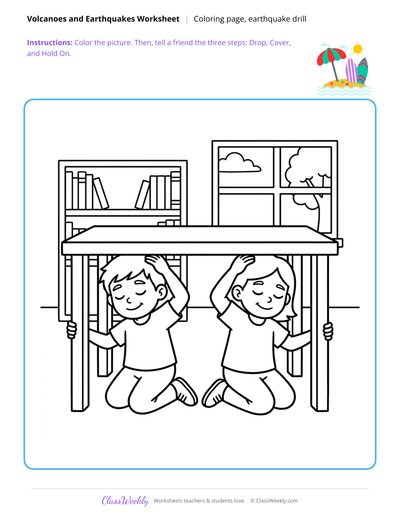 Earthquake Drill Coloring Page - Volcanoes & Earthquakes