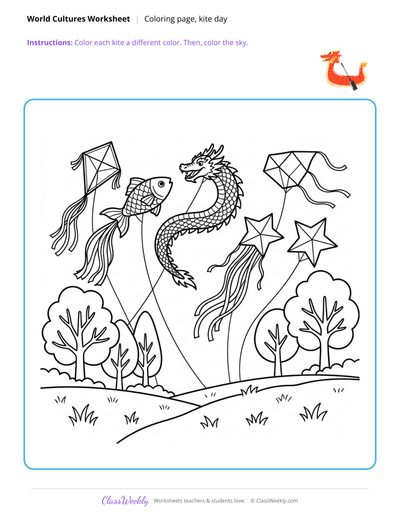 Kite Day Coloring Page - Diversity & World Cultures