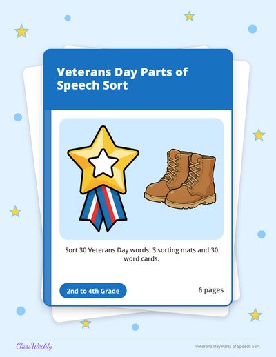 Veterans Day Parts of Speech Sort