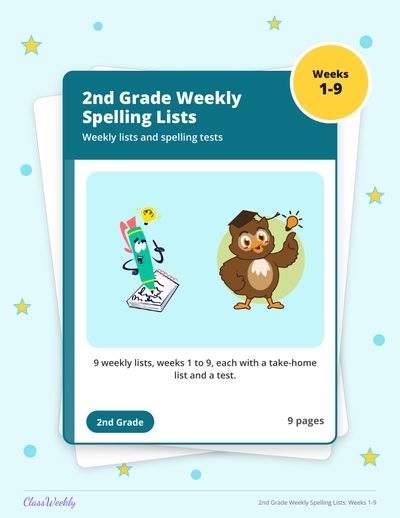 2nd Grade Weekly Spelling Lists: Weeks 1-9