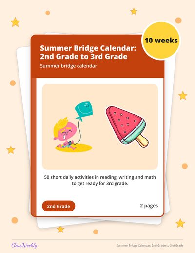 Summer Bridge Calendar: 2nd Grade to 3rd Grade