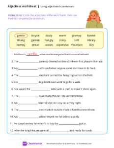 Using adjectives in sentences
