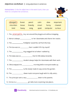 Using adjectives in sentences