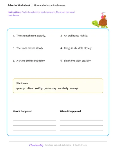 Adverbs - How and When Animals Move