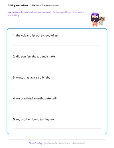 Fix the Sentences - Volcanoes & Earthquakes