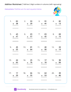 Add two 2-digit numbers in columns (with regrouping)