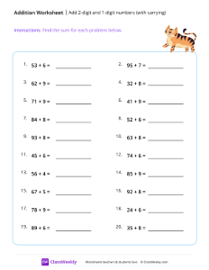 Add 2-digit and 1-digit numbers (with carrying)