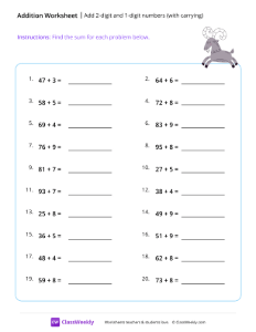 Add 2-digit and 1-digit numbers (with carrying)