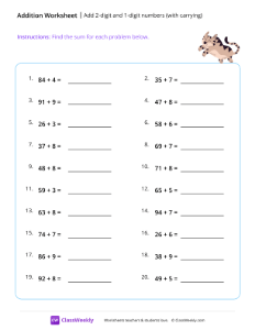 Add 2-digit and 1-digit numbers (with carrying)