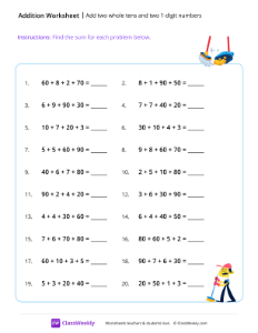 Add two whole tens and two 1-digit numbers