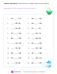 Add whole tens to 2-digit numbers (with missing addend)