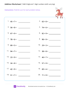 Add 2-digit and 1-digit numbers (with carrying)