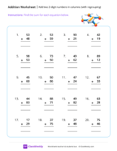Add two 2-digit numbers in columns (with regrouping)