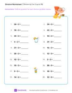 Division by 2 or 3 (up to 30)
