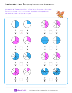 Comparing fractions (same denominators)
