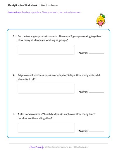 Multiplication Word Problems - Friendship & Kindness