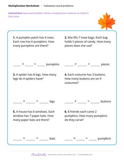 Multiplication Word Problems - Halloween